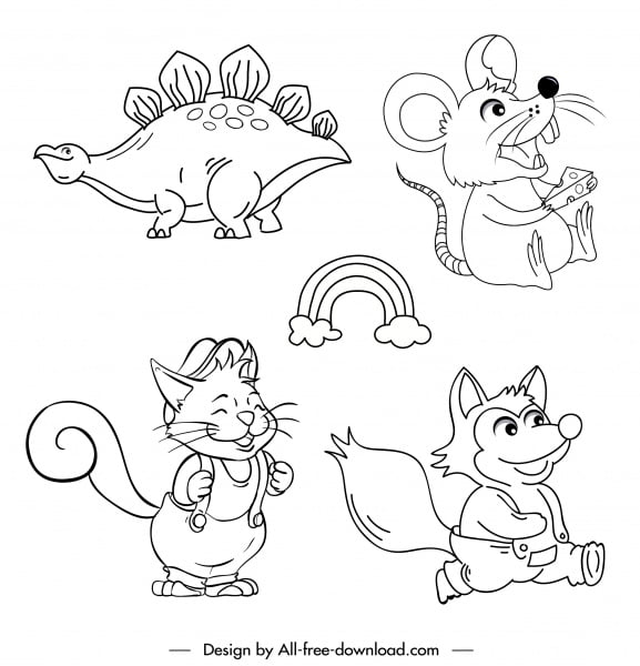 [ai] Animals icons cute handdrawn cartoon character sketch Free vector 1.71MB
