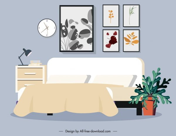 [ai] Bedroom decorated elements cozy decor classic design Free vector 1.23MB