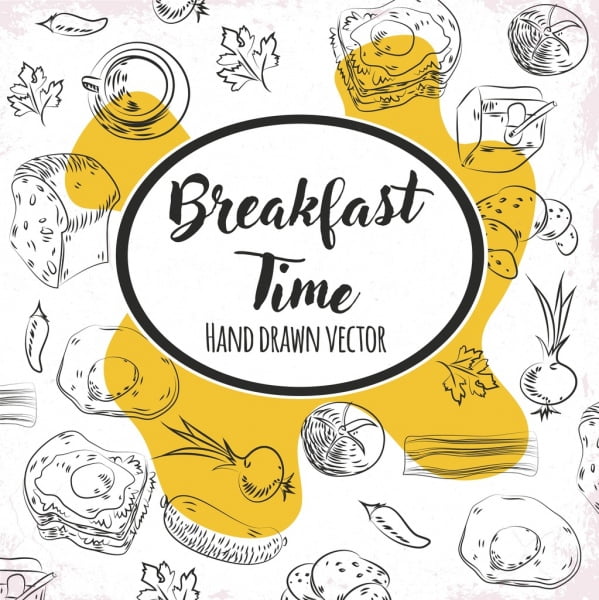 [ai] Breakfast time banner food icons handdrawn sketch Free vector 6.50MB