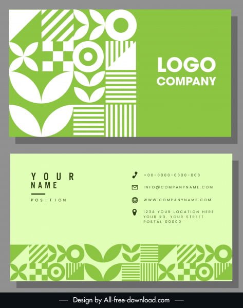[ai] Business card template flat green white abstract shapes Free vector 1.24MB