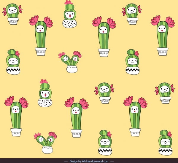 [ai] Cactus pattern template cute repeating stylized handdrawn sketch Free vector 2.16MB