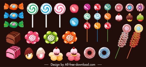 [ai] Candies icons colorful shapes decor Free vector 4.27MB