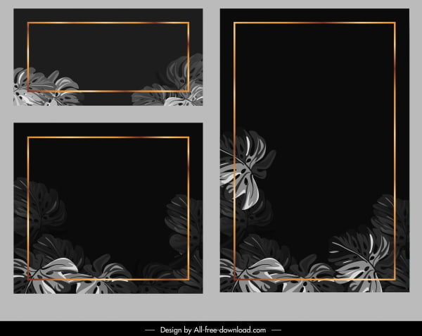 [ai] Card templates natural leaves decor dark elegance Free vector 4.26MB