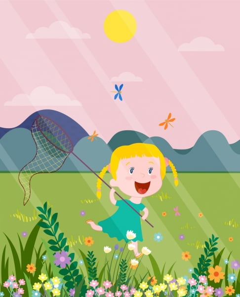 [ai] Childhood painting cute girl playful colored cartoon design Free vector 3.23MB