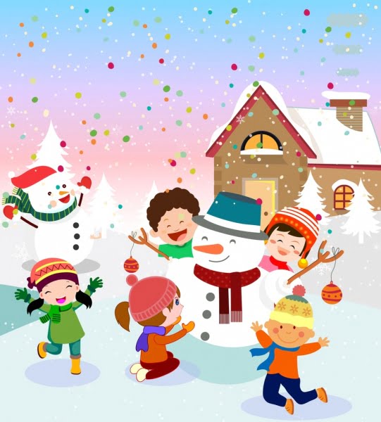 [ai] Christmas drawing joyful kids snowman icons colored cartoon Free vector 3.84MB