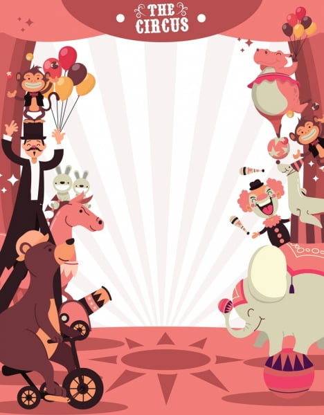 [ai] Circus background animal performance icons cartoon design Free vector 3.03MB