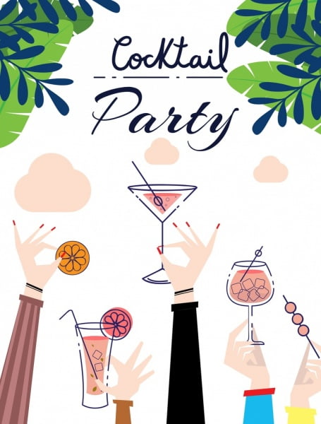 [ai] Cocktail party banner raising hands glass icons decoration Free vector 2.86MB