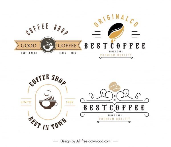 [ai] Coffee shop logo templates flat sketch elegant classic Free vector 1.39MB