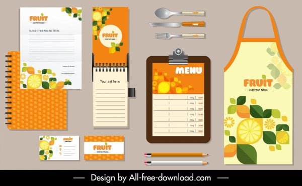 [ai] Cooking branding identity sets colorful flat fruits decor Free vector 3.12MB