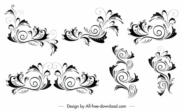 [ai] Document decorative elements black white classic curves sketch Free vector 2.83MB