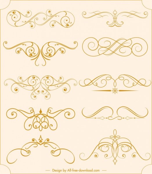 [ai] Document decorative sets symmetrical swirled sketch Free vector 3.64MB