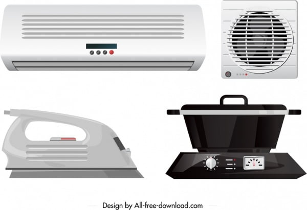 [ai] Electronic utensils icons airconditioner fan iron cook sketch Free vector 1.98MB