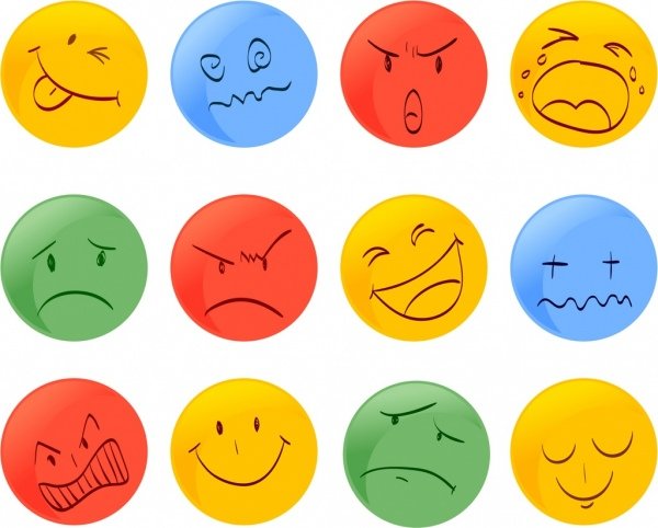 [ai] Emotional faces icons collection colored round design Free vector 2.47MB