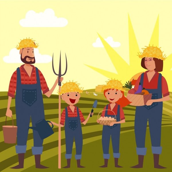 [ai] Farmer family drawing human icons field landscape Free vector 2.84MB