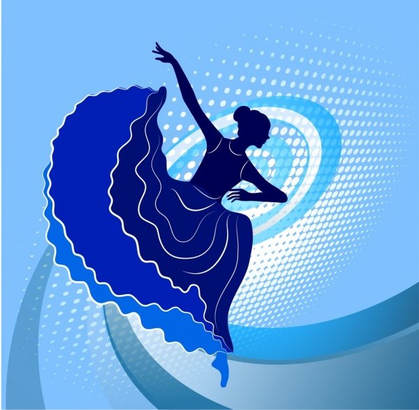 [ai] Female dancer icons blue silhouette curved lines background Free vector 3.42MB