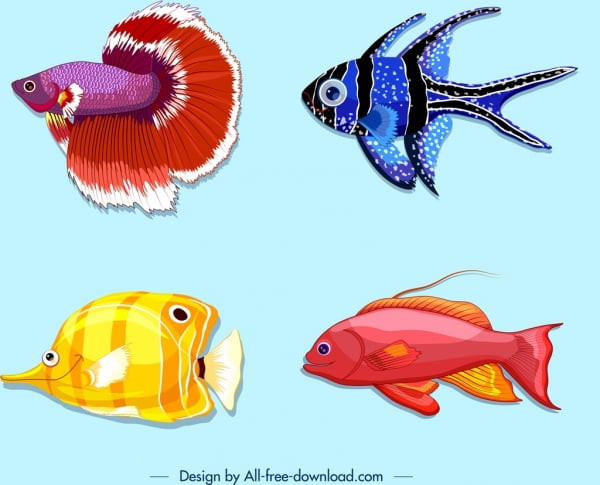 [ai] Fishes background colorful icons decor Free vector 5.83MB