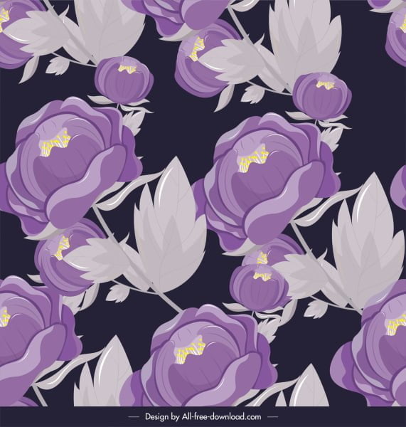 [ai] Flower painting classical violet grey decor Free vector 5.42MB