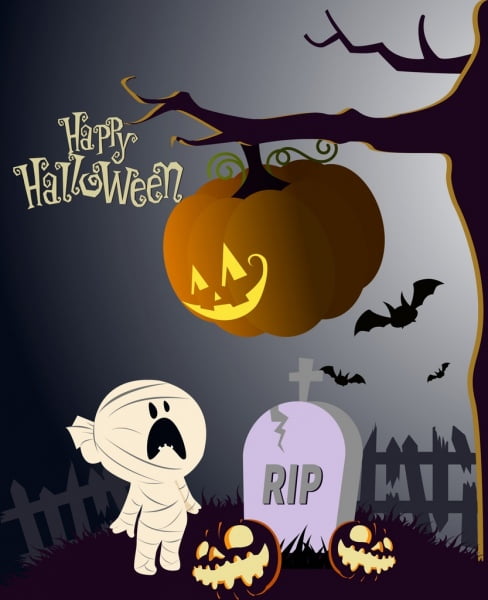 [ai] Halloween poster pumpkin tree ghost icons decoration Free vector 3.23MB
