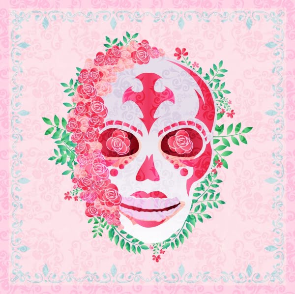 [ai] Horror background pink design skull roses icons decor Free vector 8.99MB