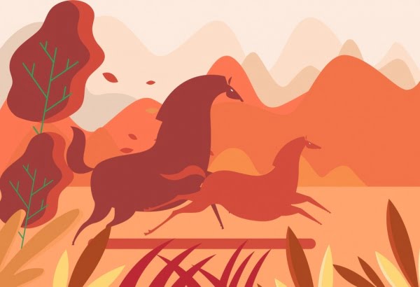 [ai] Horse painting flat dark red classical decor Free vector 2.12MB