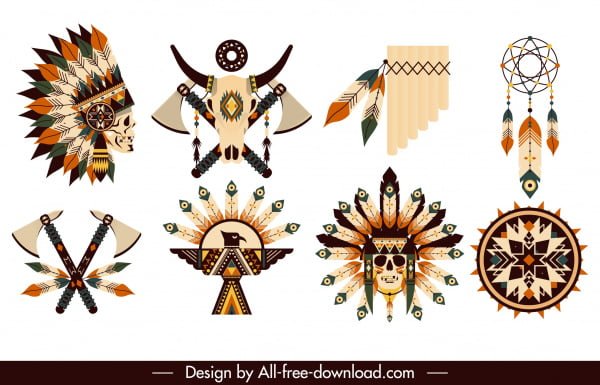 [ai] Indian design elements tribe symbols sketch Free vector 2.18MB