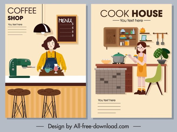 [ai] Interior decor posters coffee shop kitchen themes Free vector 2.89MB