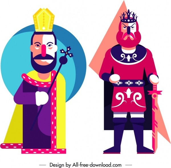 [ai] Kings icons cartoon character colorful design Free vector 2.04MB