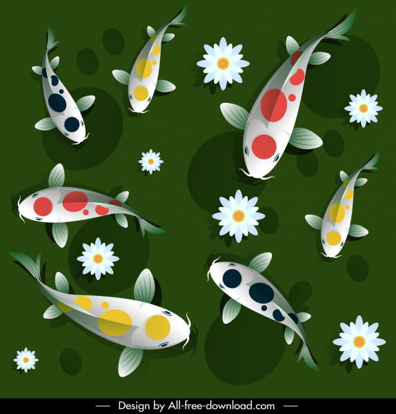 [ai] Koi fishes painting colorful decor swimming sketch Free vector 7.96MB