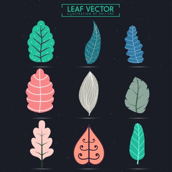 [ai] Leaf icons collection colored shapes sketch isolation Free vector 4.60MB