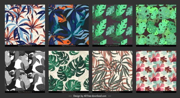 [ai] Leaves pattern templates colorful classic design Free vector 10.26MB