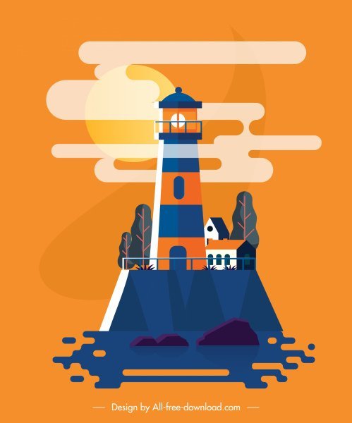 [ai] Lighthouse painting colorful classical sketch Free vector 2.19MB