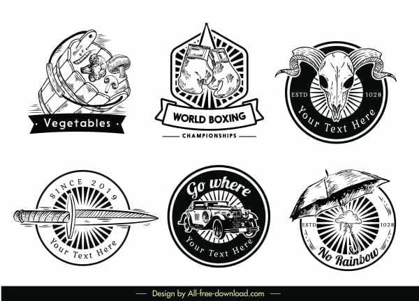 [ai] Logotypes templates retro black white emblems decor Free vector 6.39MB