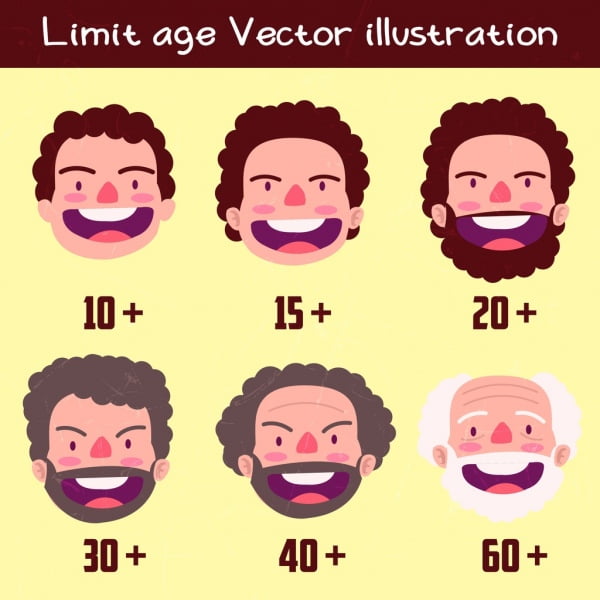 [ai] Men age icons faces numbers illustration Free vector 2.68MB