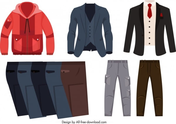 [ai] Men outfits icons coat shirt trousers sketch Free vector 2.27MB