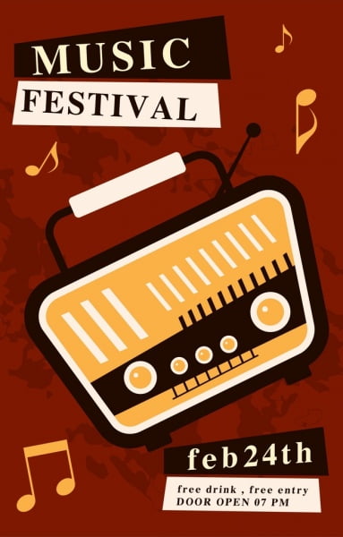 [ai] Music festival banner vintage radio notes icons decor Free vector 2.60MB