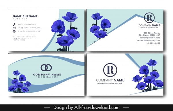 [ai] Name card template nature theme blue flora decor Free vector 8.04MB