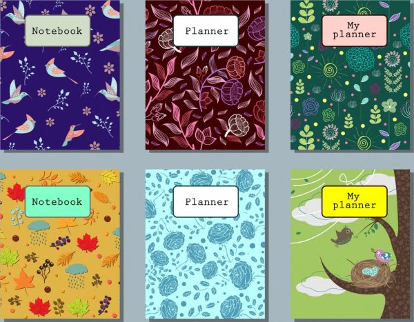 [ai] Notebook cover templates nature themes colorful decoration Free vector 9.25MB