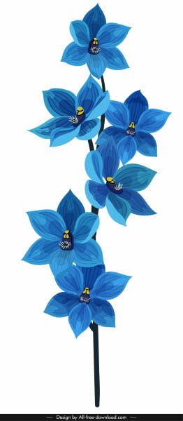 [ai] Orchid flora icon classical blue decor Free vector 2.07MB
