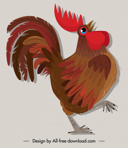[ai] Rooster icon colored flat retro sketch Free vector 1.23MB