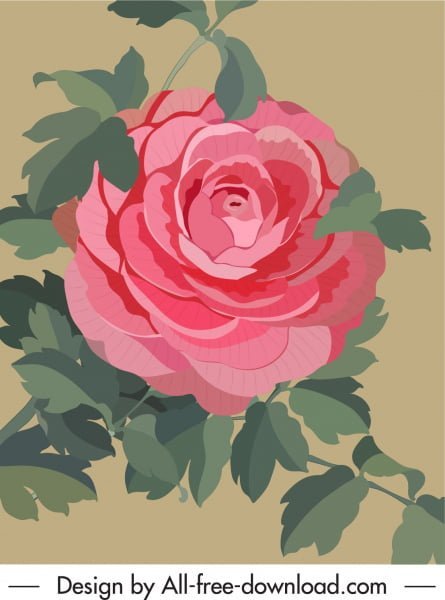 [ai] Rose flower painting colored retro design Free vector 2.21MB