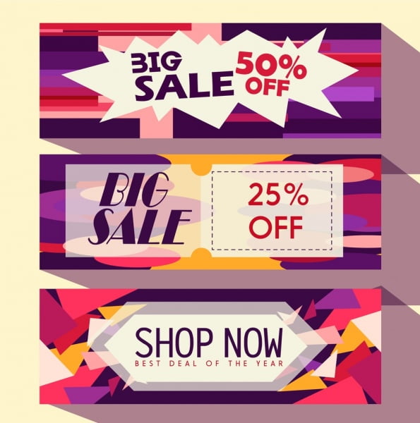 [ai] Sales banner templates colorful modern decor Free vector 1.28MB