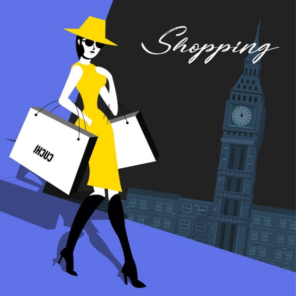 [ai] Shopping background fashion woman bags landmark icons decor Free vector 1.37MB
