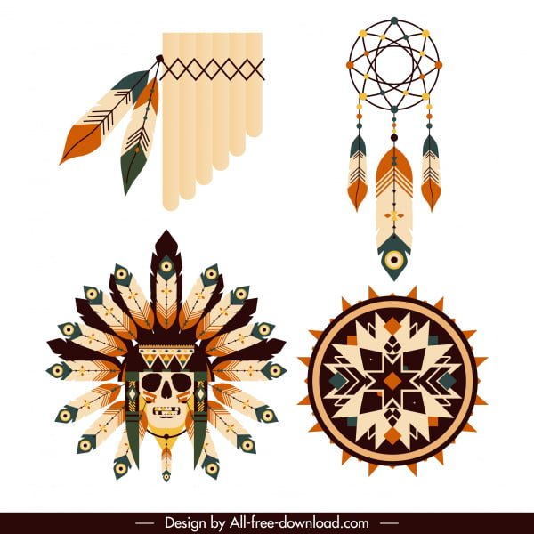 [ai] Tribal america design elements traditional feathers decor Free vector 1.77MB