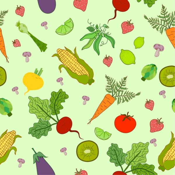 [ai] Vegetables backdrop multicolored icons decor handdrawn design Free vector 6.63MB