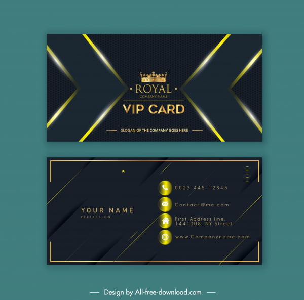 [ai] Vip business card template luxury dark golden crown Free vector 2.97MB