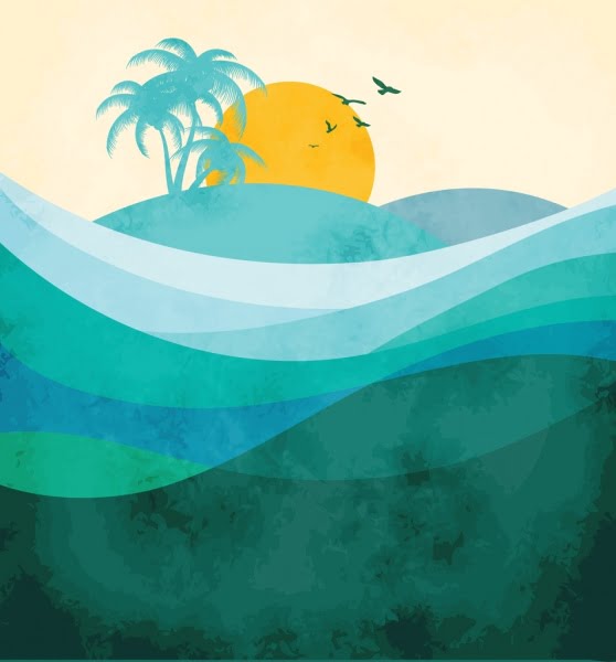 [ai] Wavy island drawing curved lines decor retro design Free vector 4.79MB