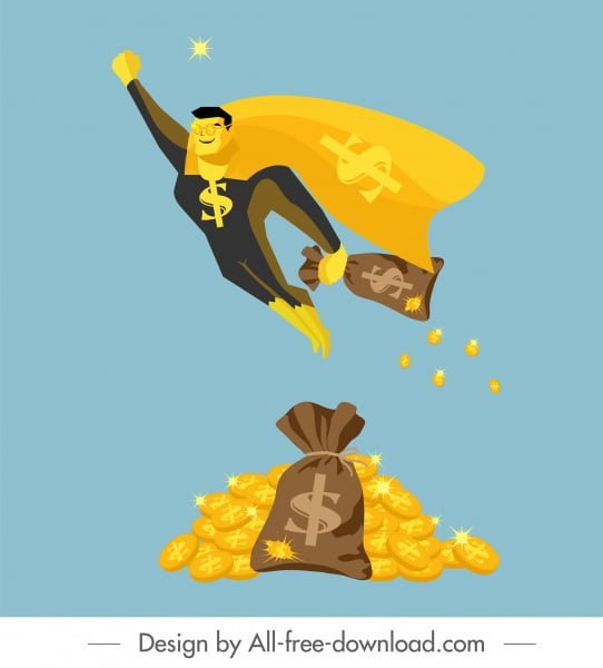 [ai] Wealth background golden coins superman sketch Free vector 1.24MB