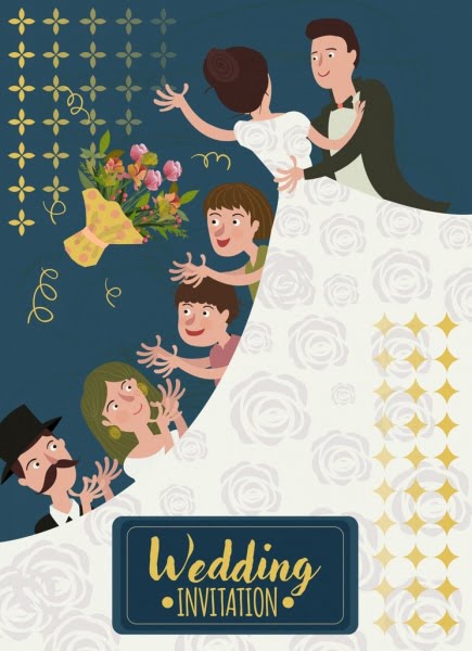 [ai] Wedding banner groom bride guests icons cartoon design Free vector 9.16MB