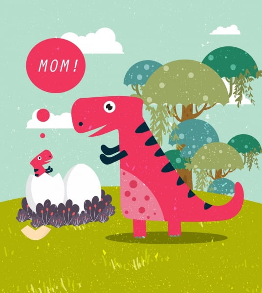 [ai] Wild dinosaur drawing mom kid icon colored cartoon Free vector 4.28MB