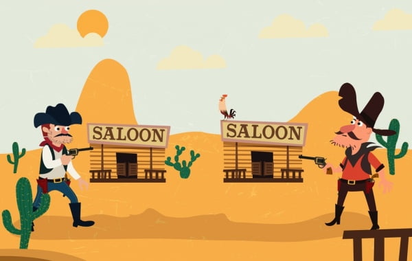 [ai] Wild west background fighting cowboy icons colored cartoon Free vector 3.82MB